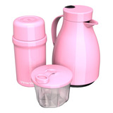 Kit Unibaby 2 Garrafas Térmicas 01 Porta Leite Pó Rosa