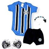 Kit Uniforme De Time Grêmio P Bebê Completo Tricolor Gaúcho Imortal Body Shorts Tênis E Prendedor De Bico Chupetas Tricolor G