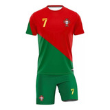 Kit Uniforme Infantil Camisa E Shorts Futebol Diversos Times Vermelho Port Cristiano Ronaldo 10