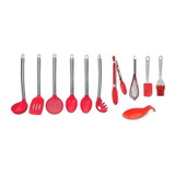 Kit Utens Silicone Cozinha Cabo Inox Com 2 Colheres Arroz V