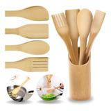 Kit Utensilio Cozinha Bambu Colher Pau Madeira Doméstico 5pc