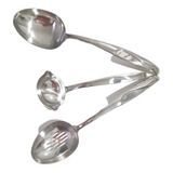 Kit Utensílio Cozinha Colher Escumadeira Concha 3 Pçs Inox