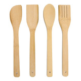 Kit Utensílios Bambu Espátulas Colher Pau Madeira Cozinha 4p