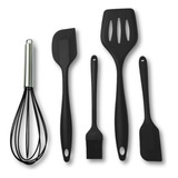 Kit Utensílios Casa E Cozinha Silicone C 5 Pçs Antiaderente Cor Preto
