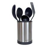 Kit Utensílios Cozinha C Pote Em Inox Giratório Tramontina Cor Preto