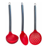 Kit Utensílios Cozinha Colher Escumadeira Concha Silicone