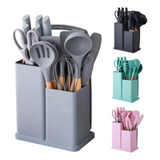 Kit Utensílios Cozinha Completo Silicone E Facas 19 Peças