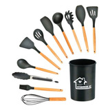 Kit Utensílios Cozinha Jogo Completo 12 Peças Silicone Preto