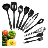 Kit Utensílios Cozinha Silicone Antiaderente 10 Peças Resistente Ao Calor Confortável Cor Preto Marca Lorben