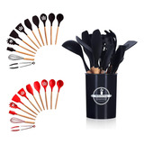 Kit Utensílios Cozinha Silicone Colher Copo Suporte 12 Peças
