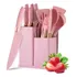 Kit Utensílios Cozinha Silicone Suporte Faqueiro Tabua Rosa