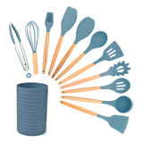 Kit Utensílios De Cozinha 12 Peças Silicone Colorido Cor Azul