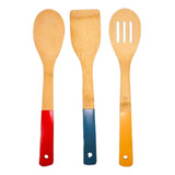 Kit Utensílios De Cozinha Bambu 4 Peças Colher Pau Espátula