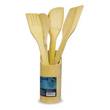 Kit Utensílios De Cozinha Jogo De Talheres De Bambu 4 Peças