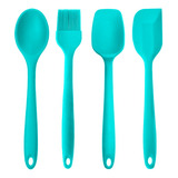 Kit Utensilios De Silicone Azul Colher Espátula Flexível Bol