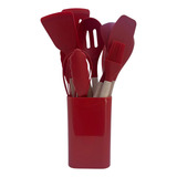 Kit Utensílios De Silicone Colheres Cozinha Bambu 12 Peças