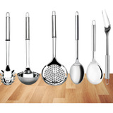 Kit Utensílios Essenciais Para Cozinha 6 Pecas 100 Aço Inox