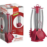 Kit Utensílios Euro Home 7 Peças Silicone Cabo Inox Vermelho