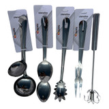 Kit Utensílios Inox Colher Concha Garfo Pegador Batedor