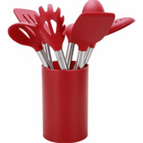 Kit Utensilios Silicone E Inox 7 Pçs Suporte Casual Home