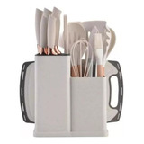 Kit Utensílios Silicone Facas Tabua Cortar 19pç