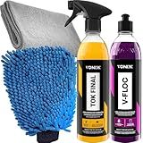 Kit V Floc Shampoo Neutro Super Concentrado Automotivo Cera Liquida Protetora Tok Final Vonixx Luva Pano Microfibra