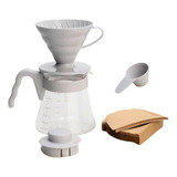 Kit V60 02 Hario Cinza Jarra coador filtro medidor Barista