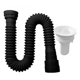 Kit Valvula Ralo Tanque V8 C Tampa E Sifão 72cm Preto