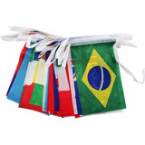 Kit Varal Bandeiras Bandeirinhas 32 Países 14x21cm