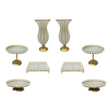 Kit Vasos Jarros Bandeja Pedraria Cristal Espelhos 8 Peças