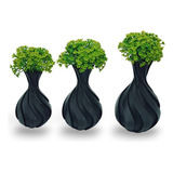 Kit Vasos Jarros Espirais Decorativo Com Planta Artificial