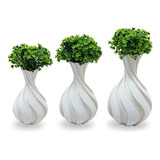 Kit Vasos Jarros Espirais Decorativo Com Planta Artificial