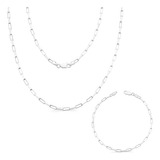 Kit Veneziana Longa Corrente 60 Pulseira Masculina Prata 925
