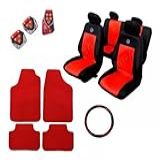 Kit Vermelho Capas Bancos Couro Tapetes Pedaleira Gol G1 G2 G3