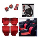 Kit Vermelho Carro Capa Volante Banco Tapete Fiat Uno 2006