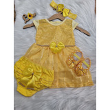 Kit Vestido 3 Peças Roupa Bebe Recém Nascido Completo
