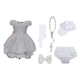 Kit Vestido De Batizado Bebe Menina Branco E Acessórios