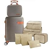Kit Viagem Premium Mala De Bordo 10Kg C Divisórias 4 Rodas 360 E Cadeado Acoplado Frasqueira De Mão Organizadores C 6pçs ABS Resistente Praticidade Funcionalidade Padrão Anac Cinza 
