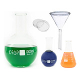 Kit Vidraria Balão Fundo Chato Erlenmeyer Frasco Reagente Ml