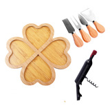 Kit Vinho 4 Facas P Queijo Petisqueira Madeira Tabua