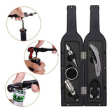 Kit Vinho 6 Peças Abridor Saca Rolha Tampa Anel Garrafa Case