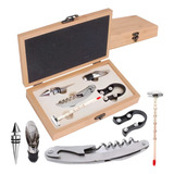 Kit Vinho Abridor De Garrafa Saca Rolhas Maleta 5 Peças Luxo