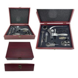 Kit Vinho Luxo 8 Acessórios Inox E Caixa De Madeira Presente