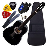 Kit Violão Barato Acústico Cordas Aço Preto Com Capa Queens