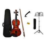 Kit Violino 3 4 Ou 4 4 Arco Breu Case Espaleira Estante 