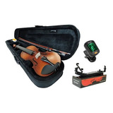 Kit Violino Ajustado 4 4 Arco Breu Case Espaleira Afinador