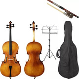 Kit Violoncelo Cello 4 4 Completo Ébano C Arco Estante Breu