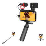 Kit Vlogg Filmagem Microfone Tripé Luz Live Profissional