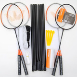Kit Vollo Badminton 4 Raquetes 3 Petecas E Rede 