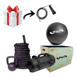 Kit Wall Ball Kettlebell Power Bag Corda Naval Caixa